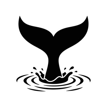 Black whale tail splashing in water icon