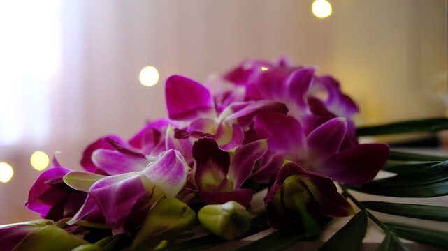 Tropical flowers, orchid on glittering background, vibrant colors  evoke freshness and beauty, and tropical charm, perfect for floral designs, greeting cards