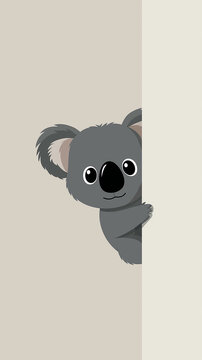 A cute koala peeking around a corner with a friendly expression