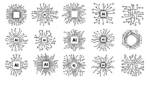 Abstract technology circuit pattern AI chip vector design set