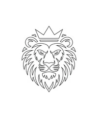 Obraz premium Majestic Luxury Lion Head Line Art with Crown Minimal Vector Logo Illustration for Branding Design Use