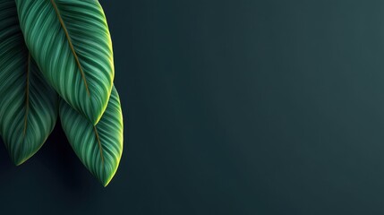 Obraz premium Lush Green Leaves on Dark Background for Nature and Organic Designs, Evoking Calmness and Freshness in Interior or Graphic Projects