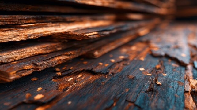 This close-up image features weathered wooden planks, highlighting intricate textures and hues that evoke feelings of warmth, nostalgia, and history.