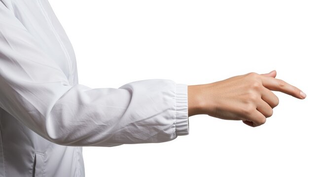white poplin with subtle pinstripe refined female arm isolated on white with gesture view