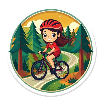 A happy young girl wearing a protective red helmet rides her bicycle with a big smile&nbsp;Ai Generative