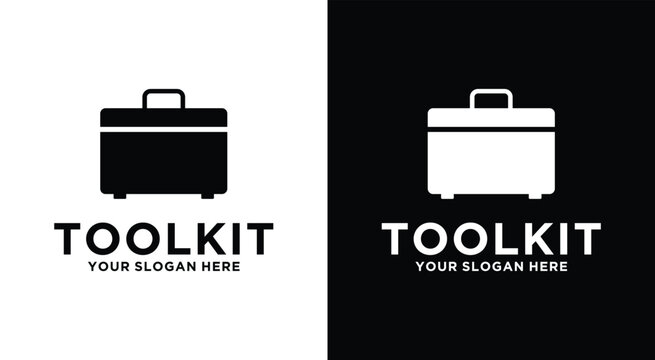 Toolkit design icon logo in black and white: Clean lines and a classic aesthetic define this toolkit icon in both black and white, perfect for representing any toolbox.