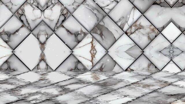 Floor and wall design with marble tiles in gray and white patterns