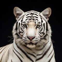 Obraz premium Striking Portrait of a White Tiger Against Black Backdrop.
