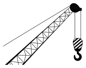 Black and white of a crane boom with hook and cable © Tanvir