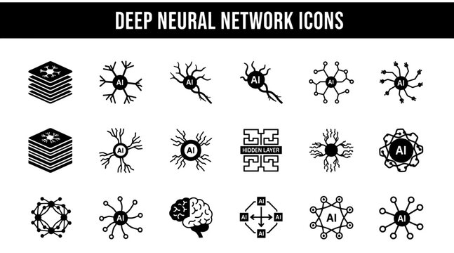 Minimalist Deep Neural Network Icons Set for AI Technology