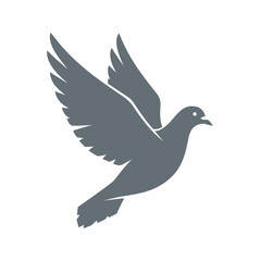 Fototapeta premium Elegant Dove Silhouette Flying Against White Background - Symbol of Peace and Freedom