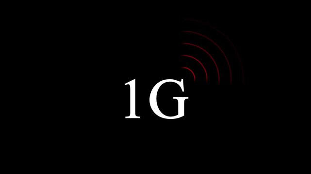  Animated 1G network icon. Abstract 1G WiFi Signal on black Background with red Glow Wireless Network Symbol Wi-Fi. Technology concept icon. 