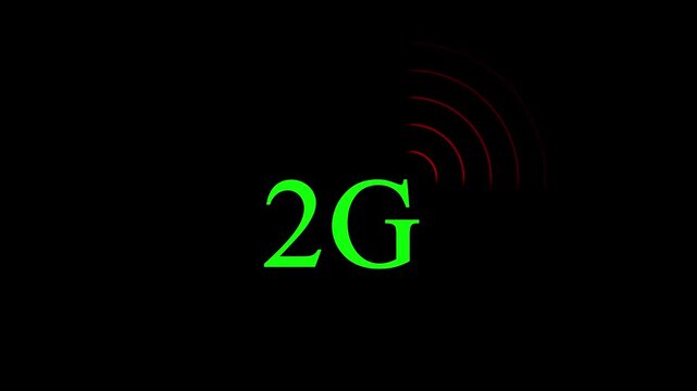  Animated 2G network icon. Abstract 2G WiFi Signal on black Background with red Glow Wireless Network Symbol Wi-Fi. Technology concept icon. 