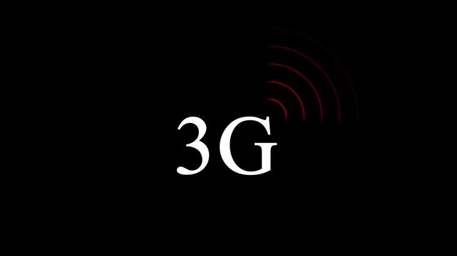  Animated 3G network icon. Abstract 3G WiFi Signal on black Background with red Glow Wireless Network Symbol Wi-Fi. Technology concept icon. 