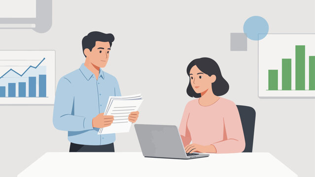 Office workers discussing documents