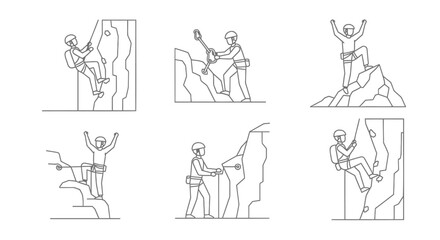 Obraz premium Rock climbing, adventure sports icons, vector illustrations, climbing people, outdoor activities
