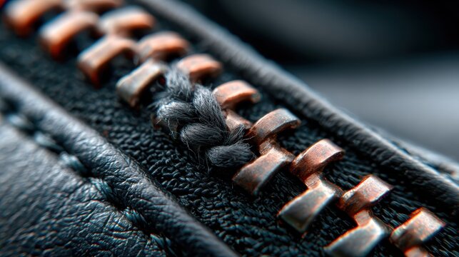An intricate close-up shot of a leather zipper showcasing the craftsmanship and texture, highlighting the unique features of the material and stitching details.