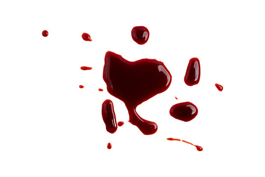 blood dripping against isolated with clipping path on white background. blood splash with drip effect, drops and streaks
