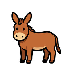Fototapeta premium Brown Donkey Standing Flat Icon Cartoon Animal