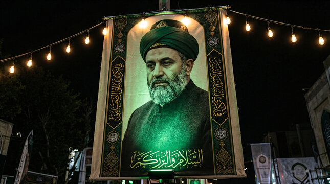 Kashan, Iran - October 17, 2016: Portrait of Imam Husayn ibn Ali during Muharram month in historic part of Kashan city