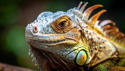 Obraz premium Close-up of a vibrant iguana, showcasing detailed scales and textures.