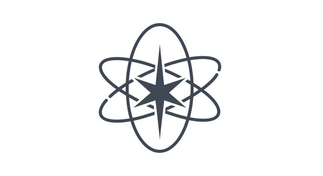 Atom symbol with orbiting electrons.