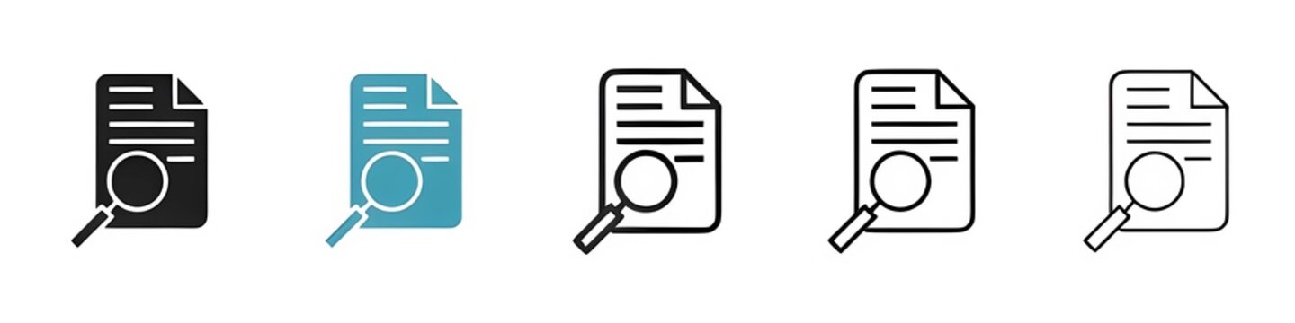 Case Analysis Vector Icon Set. Inquiry Review Loupe Research Report vector symbol for UI design. Thin line customizable illustration. Contour symbol. Vector isolated outline drawing. Editable stroke