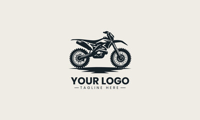 Obraz premium Black off road dirt bike motorcycle side view is presented as bold monochrome vector logo on clean white background for motorsport and adventure branding use