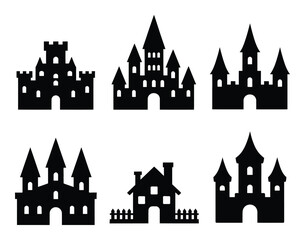 Obraz premium Collection of Black Silhouette Castles and Houses for Halloween or Fantasy Themes