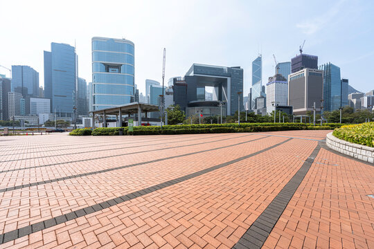 city skyline with empty floor