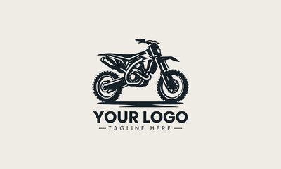 Fototapeta premium Black off road dirt bike motorcycle side view is presented as bold monochrome vector logo on clean white background for motorsport and adventure branding use