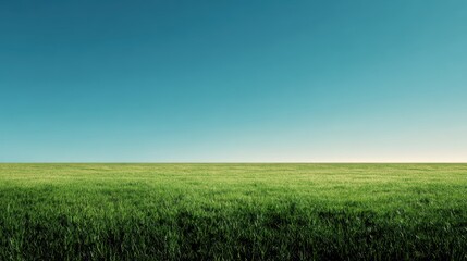 Fototapeta premium Lush Green Field Under Clear Blue Sky Landscape Scenery