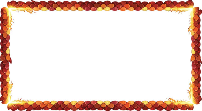 A vibrant rectangular frame adorned with colorful autumn leaves on a white background