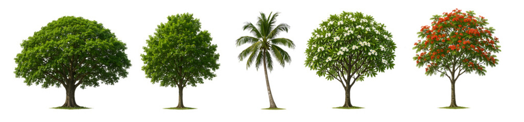 Set of Five Full Grown Tropical and Deciduous Trees on Transparent Background © Ibrahim