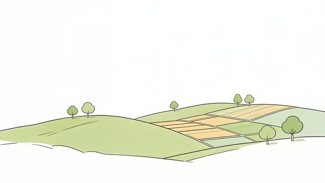 Landscape with rolling hills and fields