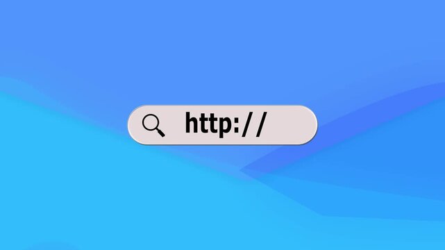 Typing web address in search bar 2D cartoon object animation. Magnifying glass query, internet browsing. Online input field. Website url animated flat colorful item 4K video isolated on Blue,