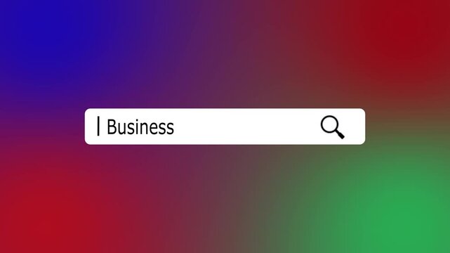 Business search query, Internet web page with search bar and blinking cursor on Colorful background, 4K internet search animation.