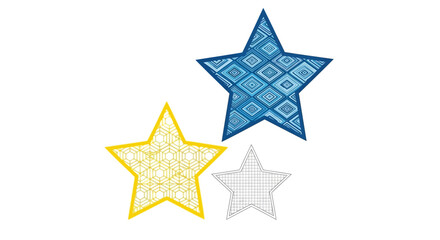 Obraz premium Star icons, colorful stars, patterned shapes, vector graphics