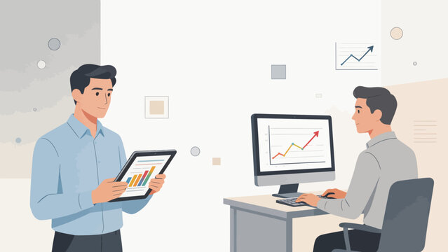 Two men analyzing data in an office