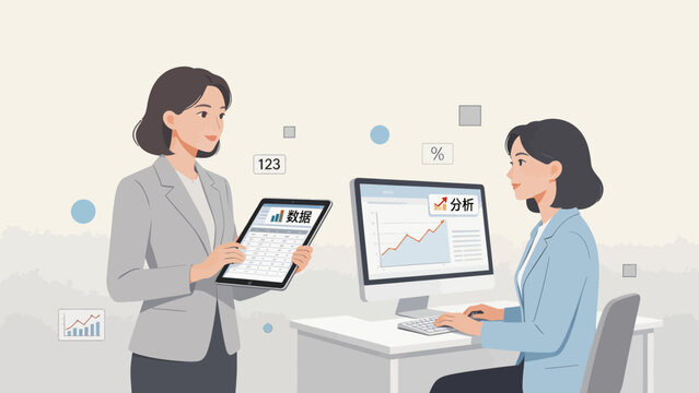 Two women working with data and analysis