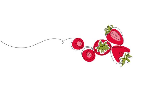 Hand-Drawn Animated Illustration of Fresh Strawberries  with Looped Line Art Style