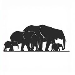 Fototapeta premium silhouette of elephant family walking at sunset with warm backlighting