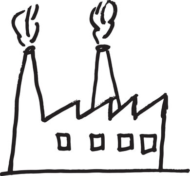 vector,silhouette Marker drawing of a factory emitting smoke