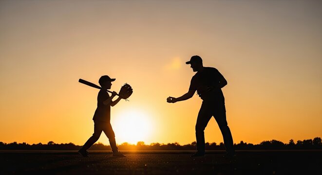Heartwarming fathers day moment father and son playing catch at sunset