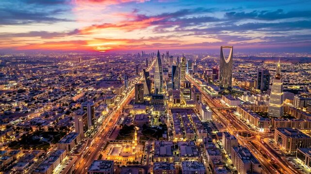 aerial view of riyadh capital at sunset timelapse video