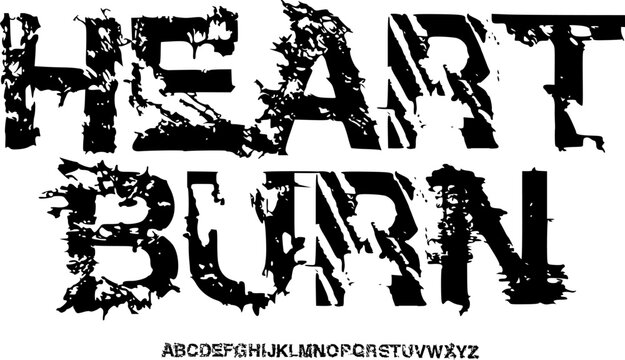 Heartburn Grunge Distressed Font Alphabet &ndash; Rough Textured Display Typeface with Burnt Decay Style for Streetwear Branding, Poster Design, Music Artwork & Urban Typography Projects