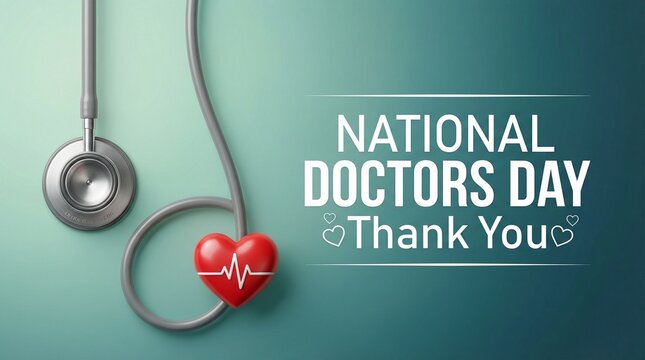 Doctors day stethoscope with red heart pulse symbol on clean green background for healthcare appreciation banner and medical thank you campaign design