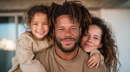 Obraz premium A heartwarming portrait of a smiling family enjoying a moment together outdoors, exemplifying love, connection, and joy as they share happiness in a beautiful environment.