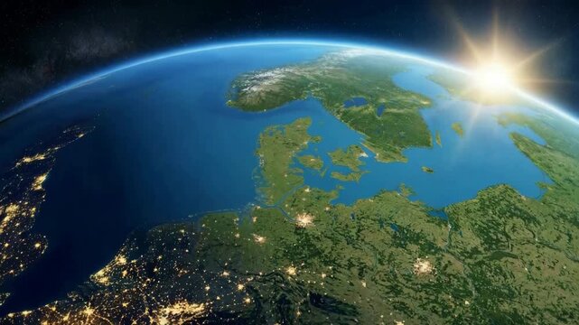 kiel canal map viewed from space with sun light video