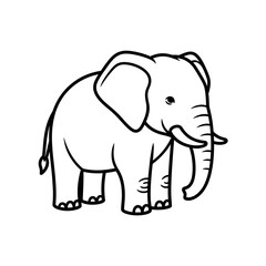 Fototapeta premium A simple black and white outline drawing of an elephant standing.
